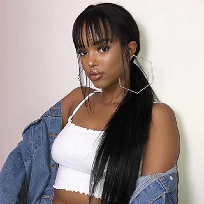 Female Black Brazilian Hair Wig With Pre Plucked Hairline